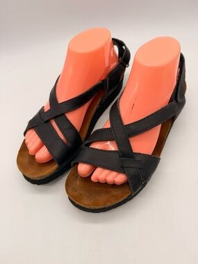 NAOT Sandals Womens Bernice Black Leather Wedge Strappy Shoes Sz 40/9